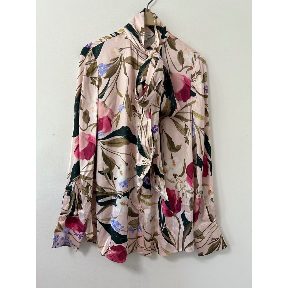 Ted Baker Leeyaa Floral Tie Neck Blouse Women 1 Pink Romantic Blouse